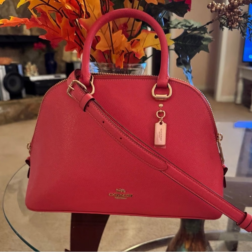 NWT Coach Large Leather Katy Satchel in Watermelon With Crossbody Strap - Picture 9 of 9